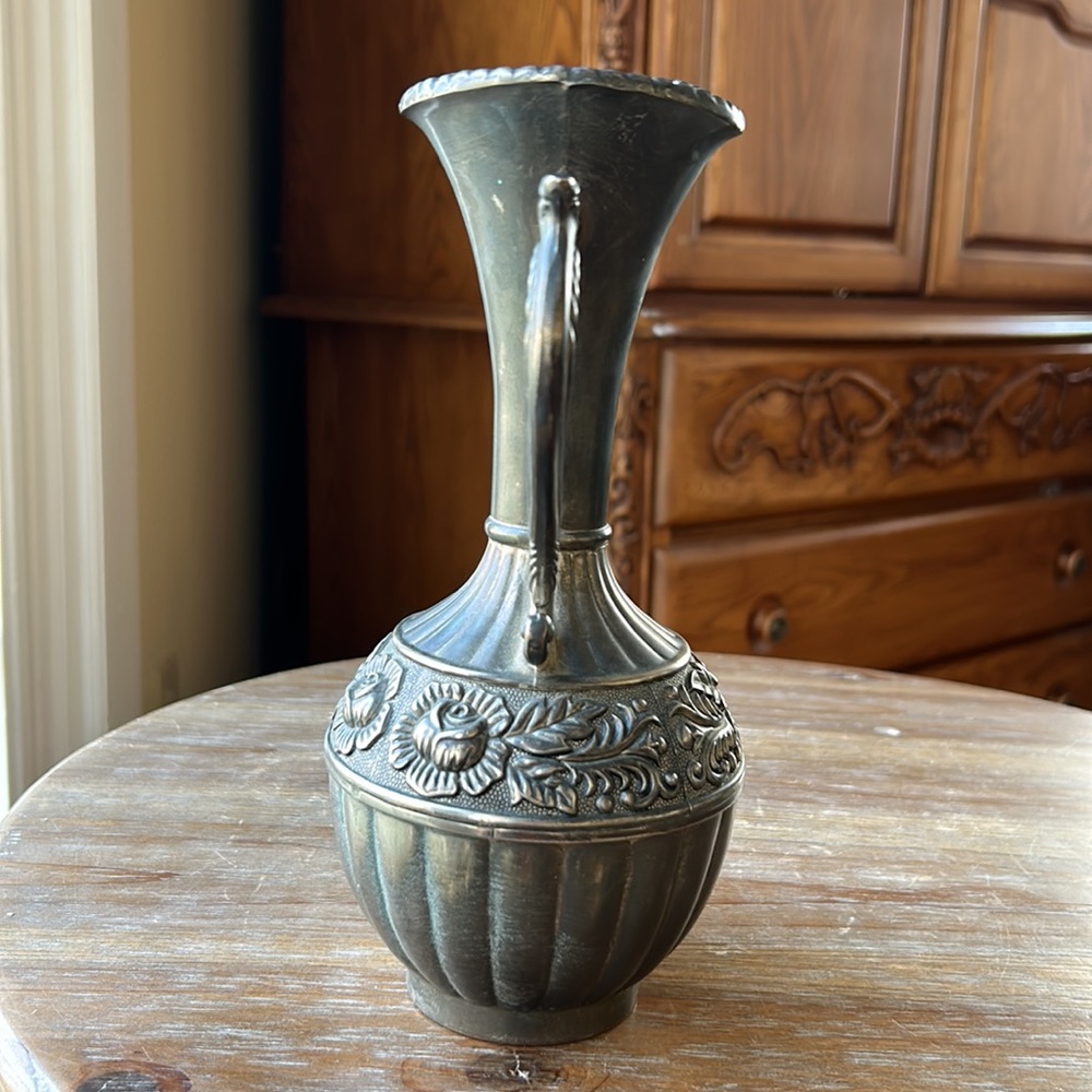 Antique Silver Pitcher / Carafe with Rose Design.  Vintage - Picture 8 of 17